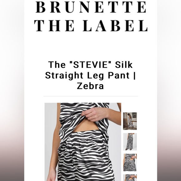 Brunette The Label “Stevie” straight leg silk zebra pants. NWT - Picture 4 of 6